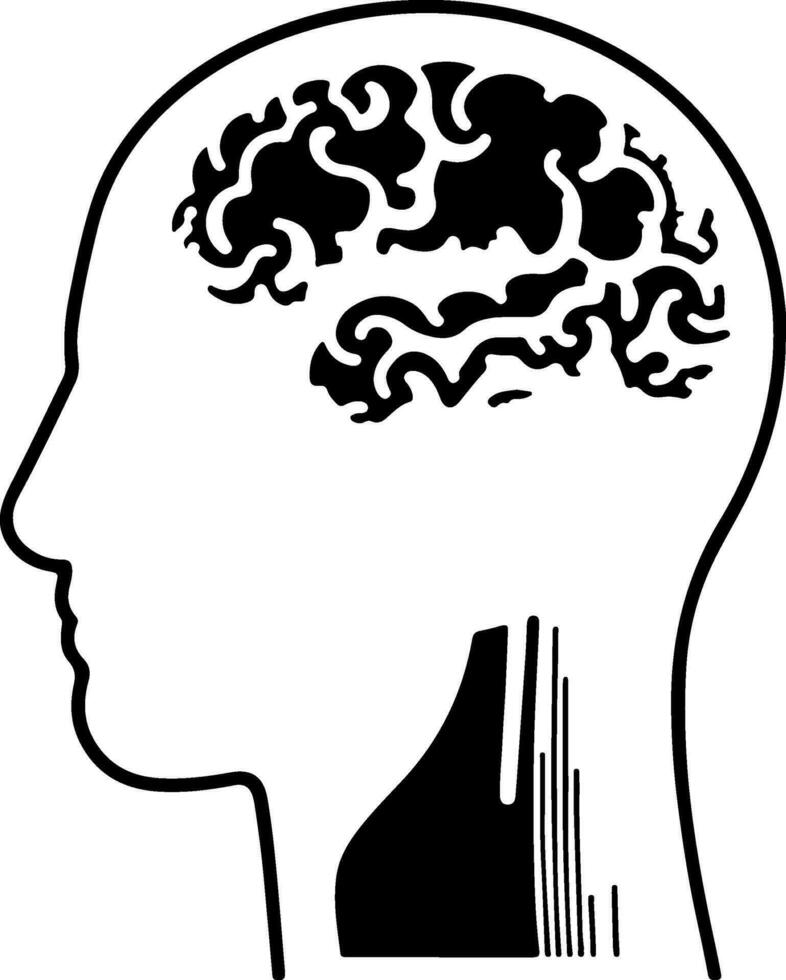 ai generato testa di umano pensare cervello idea icona piatto nero linea ictus isolato. macchina di artificiale intelligenza tecnologia vettore