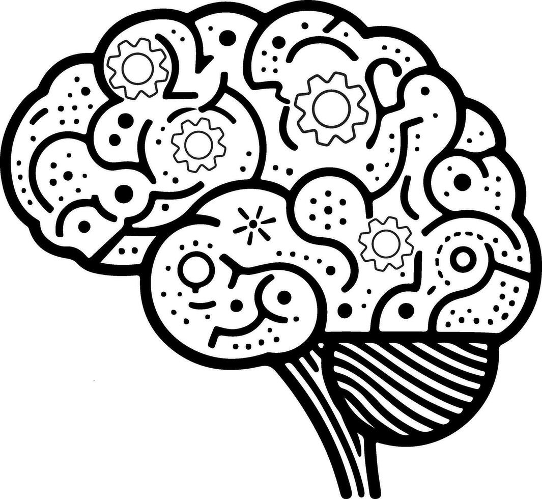 ai generato testa di umano pensare cervello idea icona piatto nero linea ictus isolato. macchina di artificiale intelligenza tecnologia vettore