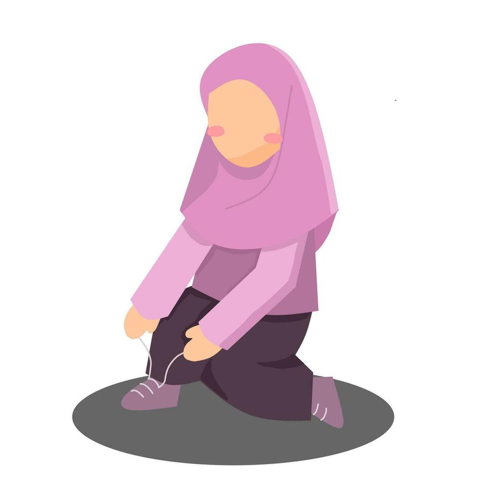 carino hijab ragazza legatura scarpe vettore