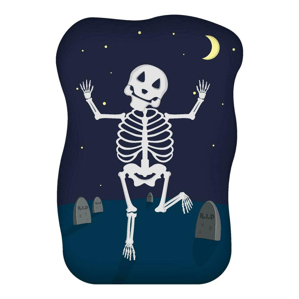 cartone animato carino scheletro con notte cimitero sfondo clipart grafica vettore