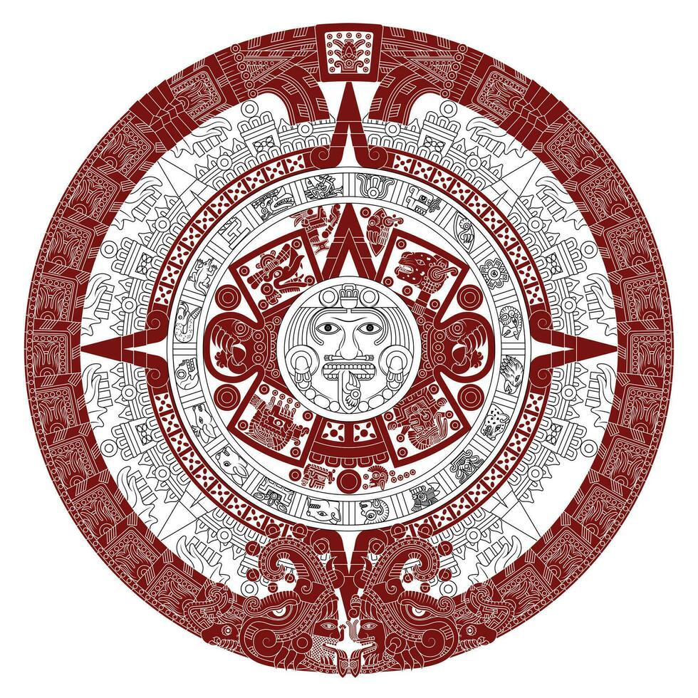 vettore design di azteco calendario, monolitico disco di il antico Messico, sole pietra di il azteco civiltà