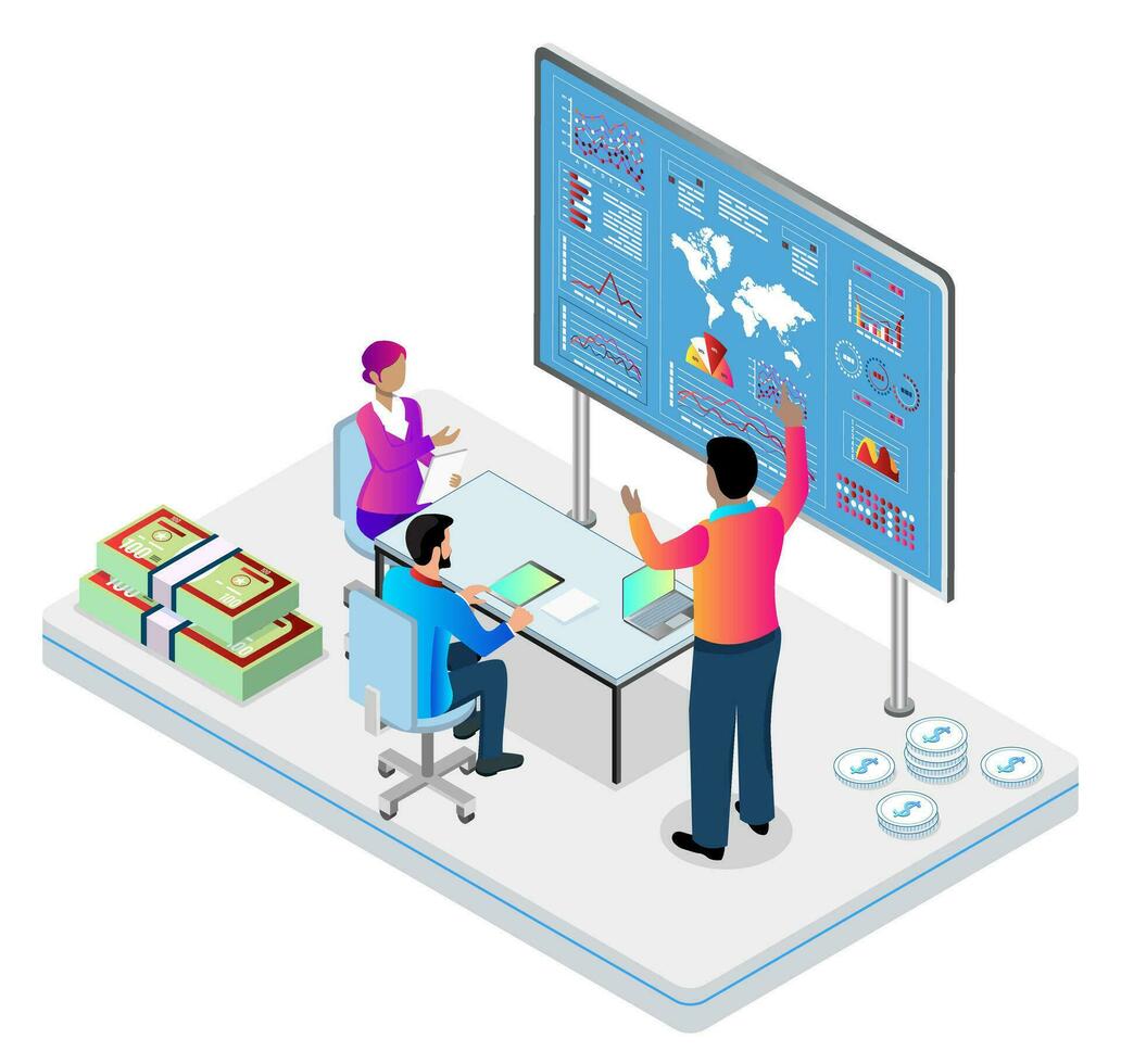 attività commerciale finanziario gestione concetto con persone analizzando finanziario grafici, grafici e diagrammi. vettore illustrazione eps10