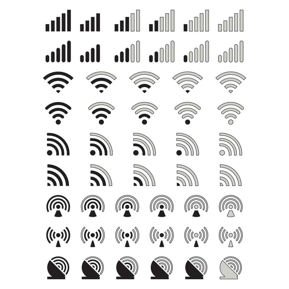 senza fili e Rete vettore linea icona impostare. contiene lineare schema icone piace connessione, segnale, Internet, Telefono, Radio, computer, Wifi, comunicazione, antenna. modificabile uso e ictus.