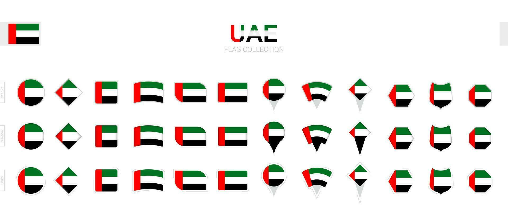 grande collezione di unito arabo Emirates bandiere di vario forme e effetti. vettore