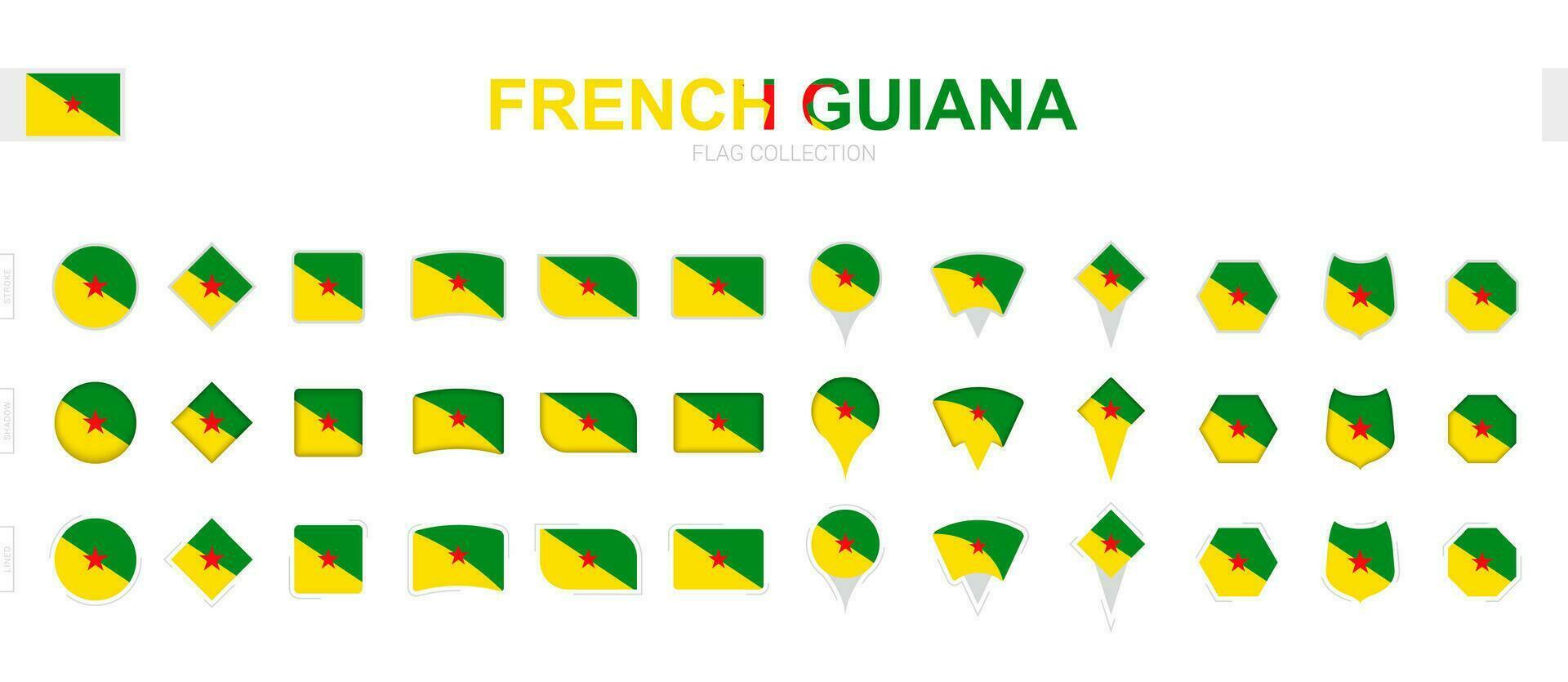 grande collezione di francese Guiana bandiere di vario forme e effetti. vettore