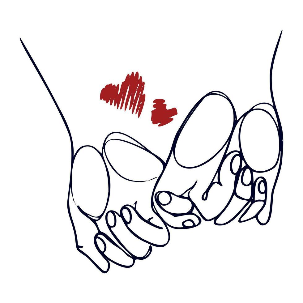 San Valentino giorno carta continuo linea disegno vettore illustrazione di Due mani nel uno cuore. vettore illustrazione. sfondi, volantini, inviti, manifesti, opuscoli, striscioni. valentino.