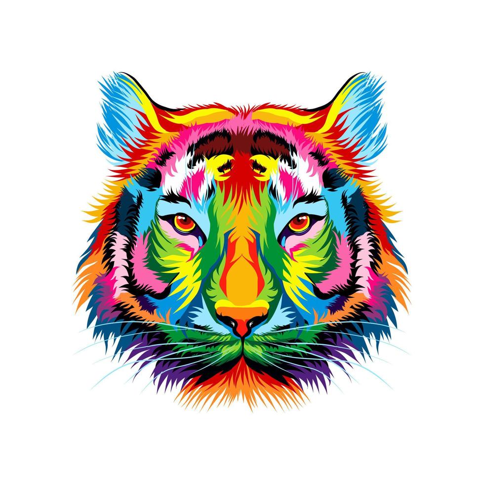 ritratto testa di tigre da vernici multicolori. spruzzata di acquerello, disegno colorato, realistico. illustrazione vettoriale di vernici