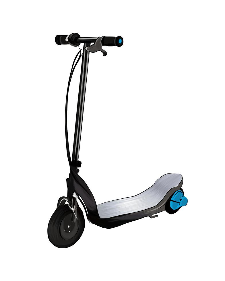 scooter elettrico da vernici multicolori. spruzzata di acquerello, disegno colorato, realistico. illustrazione vettoriale di vernici