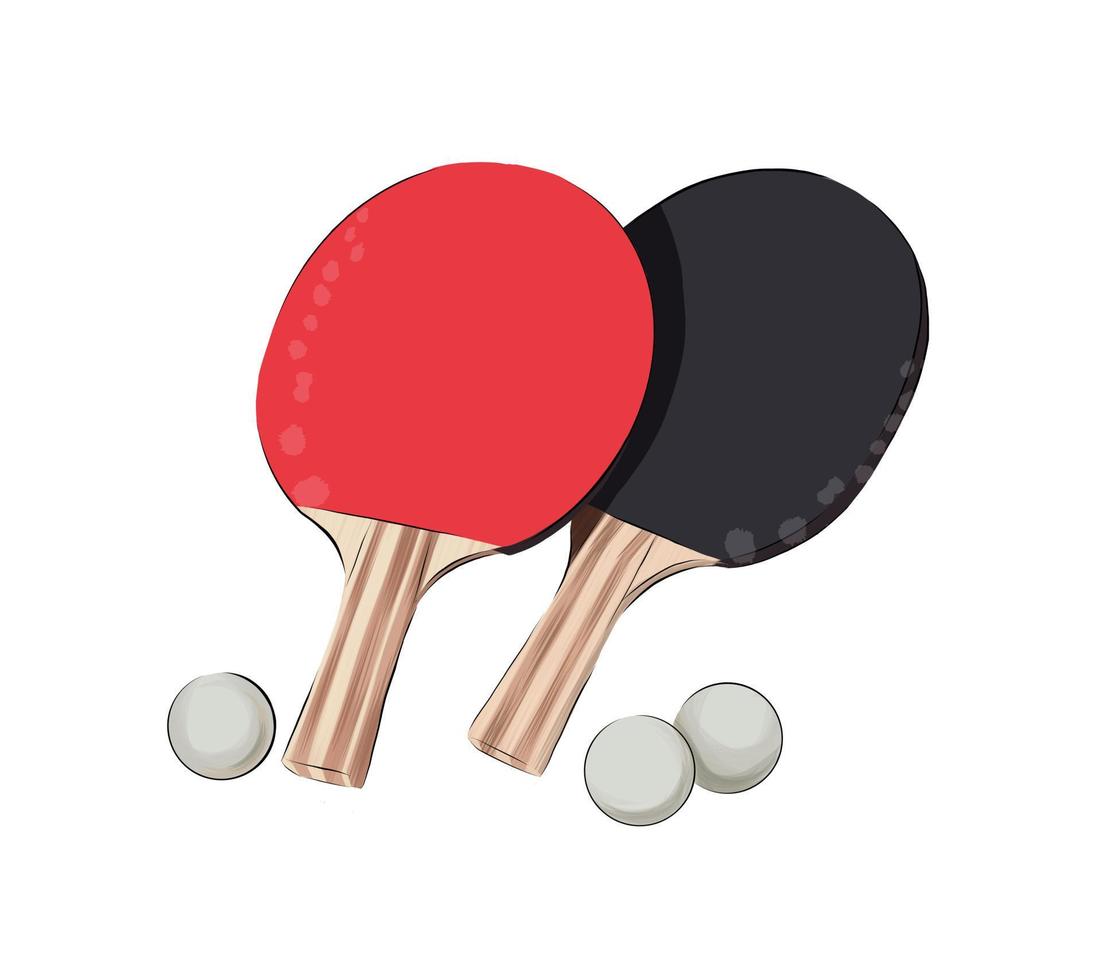 racchette per ping pong da vernici multicolori. spruzzata di acquerello, disegno colorato, realistico. illustrazione vettoriale di vernici