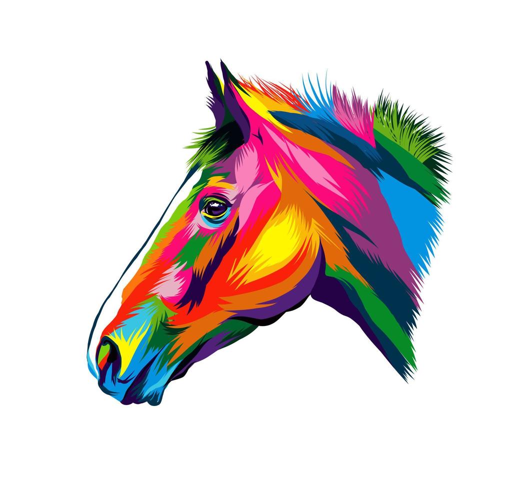 ritratto di testa di cavallo da vernici multicolori. spruzzata di acquerello, disegno colorato, realistico. illustrazione vettoriale di vernici