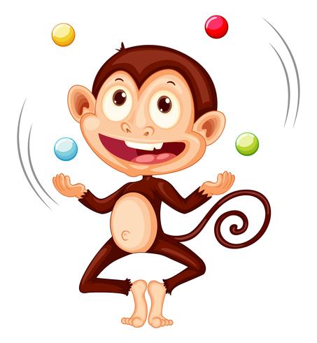 Una scimmia giocoleria palle su sfondo bianco vettore