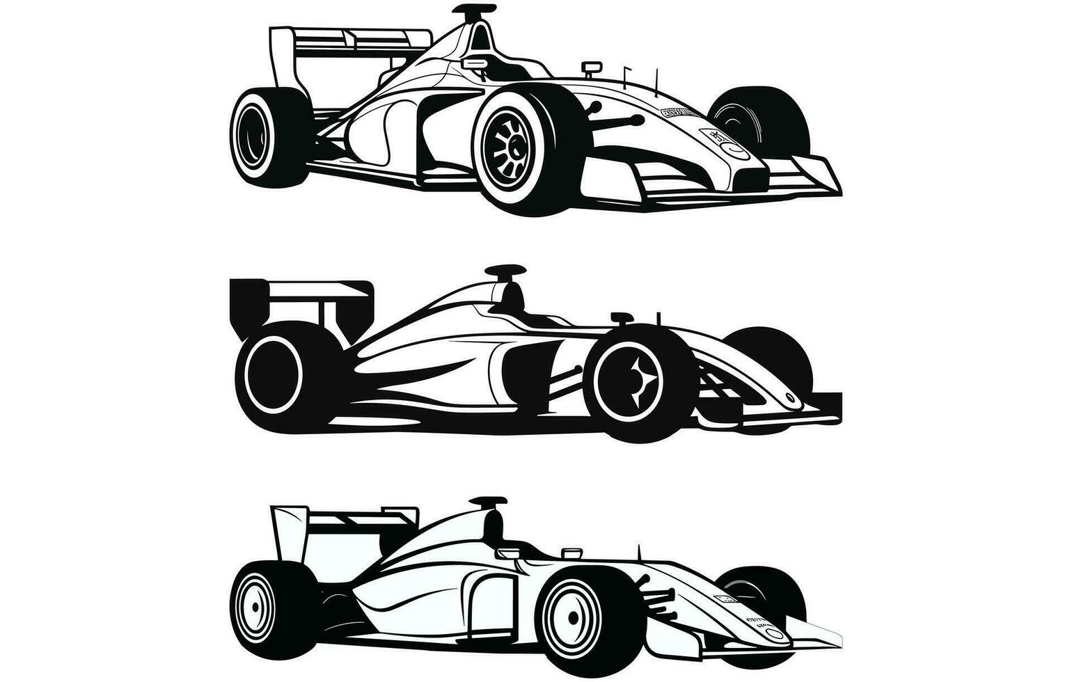 silhouette di Aperto ruota macchina. Aperto ruota formula da corsa auto vettore silhouette.
