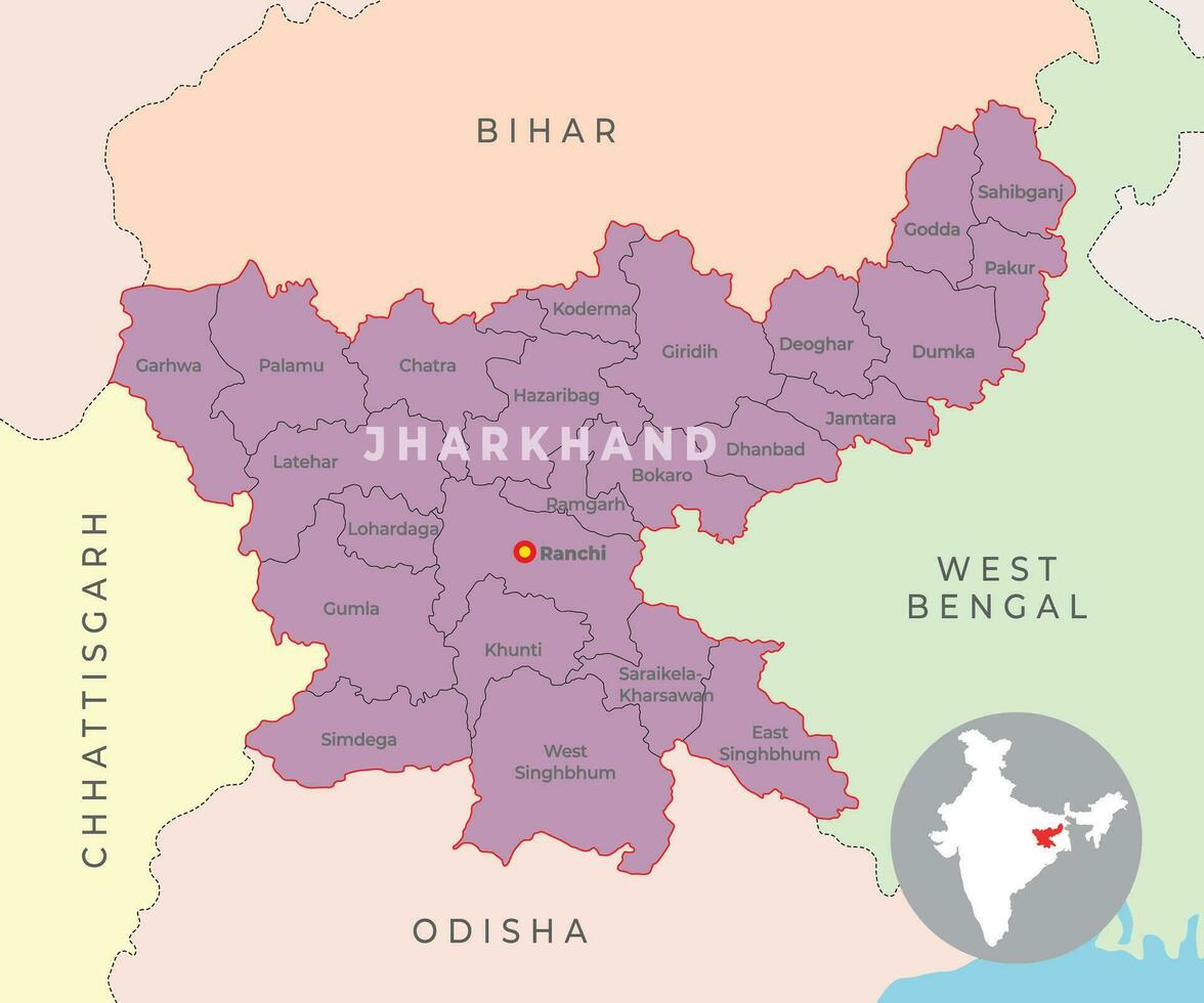 jharkhand quartiere carta geografica con vicino stato e nazione vettore