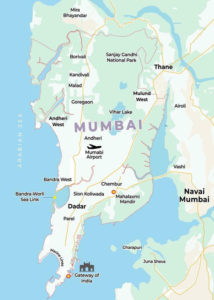 mumbai struttura carta geografica su bianca sfondo vettore