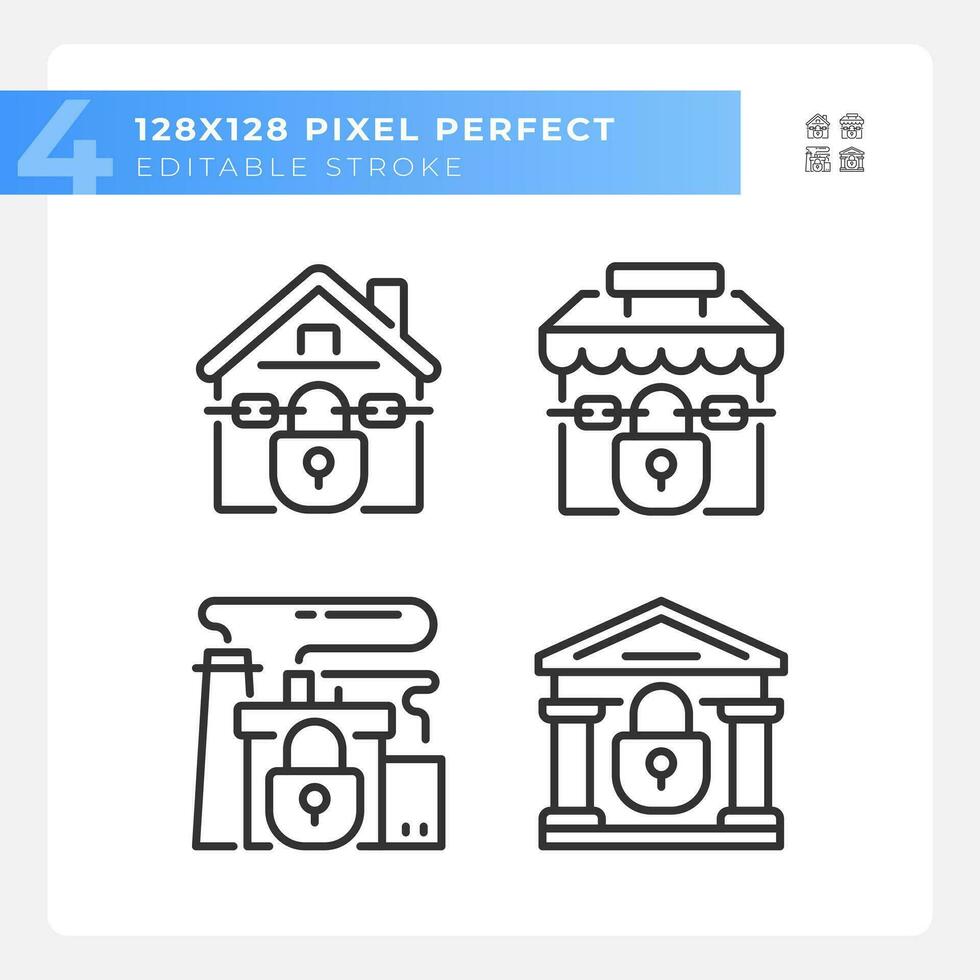 pixel Perfetto nero icone impostato di economico crisi, modificabile magro linea illustrazione. vettore