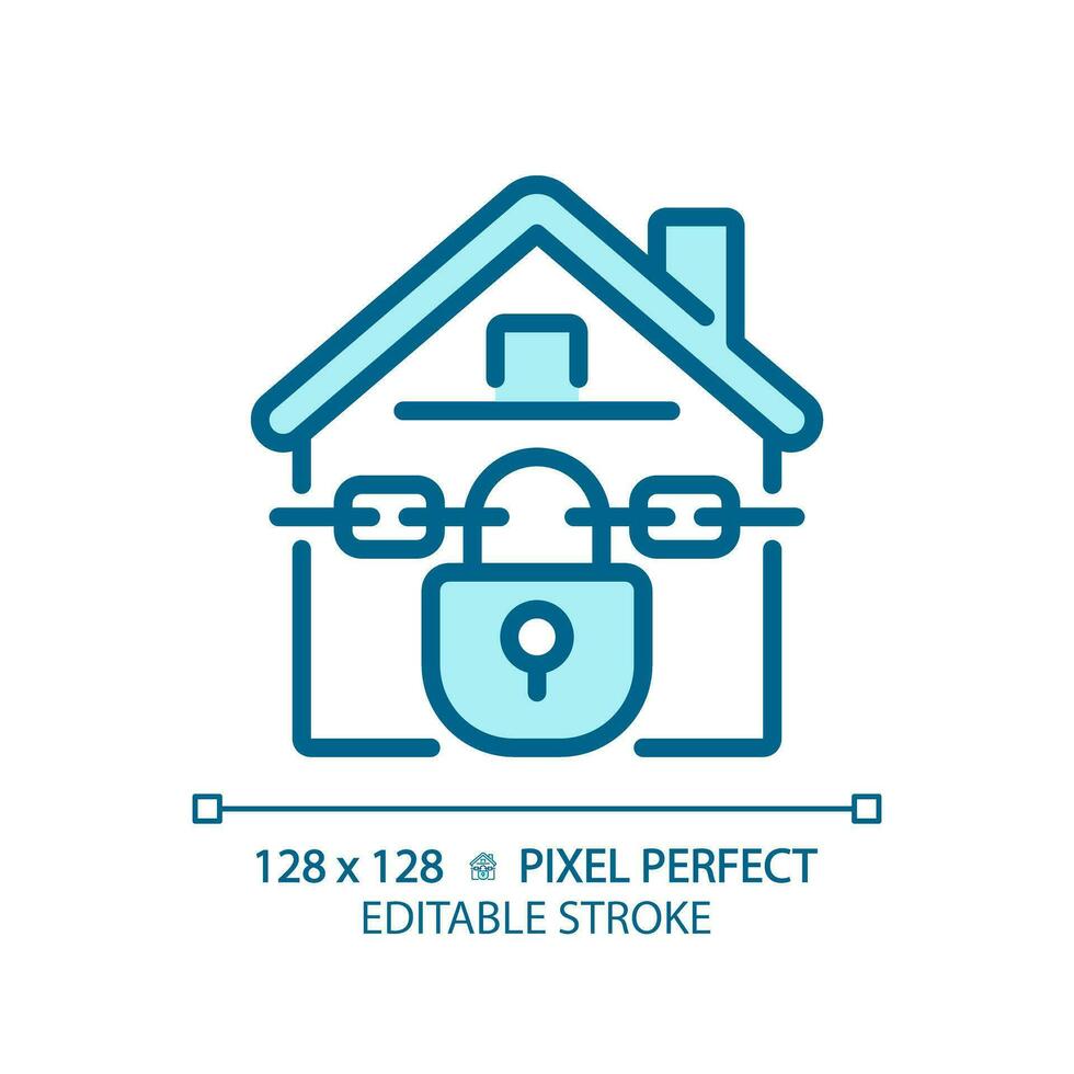 2d pixel Perfetto modificabile blu precluso casa icona, isolato monocromatico vettore, magro linea illustrazione che rappresentano economico crisi. vettore