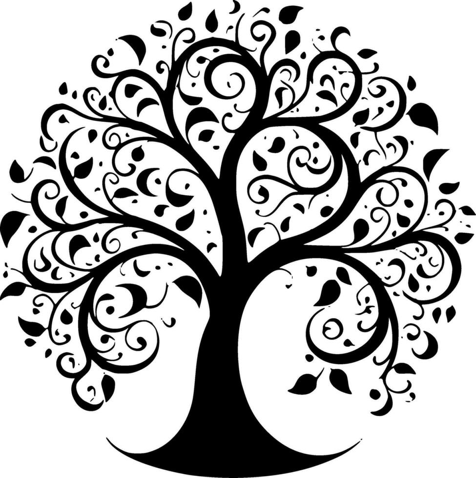 albero - nero e bianca isolato icona - vettore illustrazione