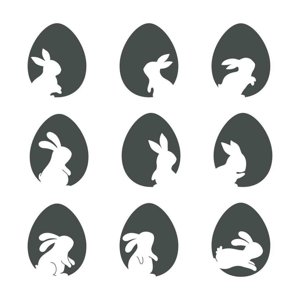 coniglio silhouette su Pasqua uovo sfondo saluto carta decorativo elementi vettore