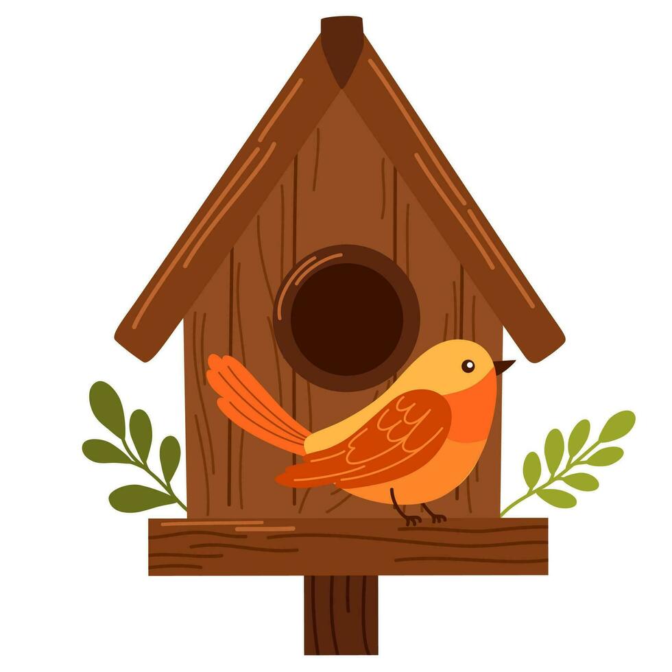 birdhouse con un' uccello. bellissimo uccellino. cartone animato vettore illustrazione isolato su bianca sfondo.