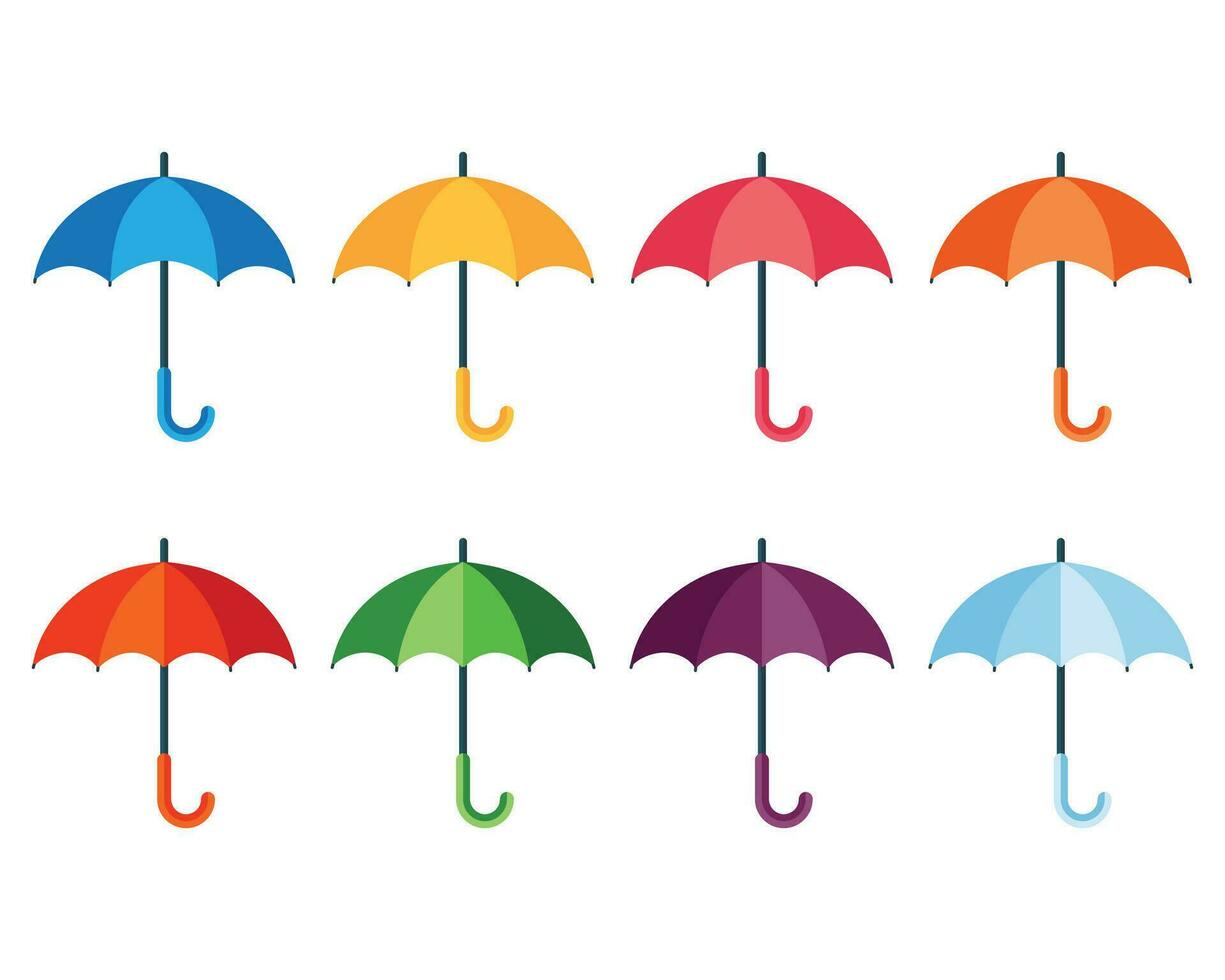 ombrello icona impostare. Aperto ombrello impostato vettore. collezione di lato Visualizza ombrello vettore illustrazione