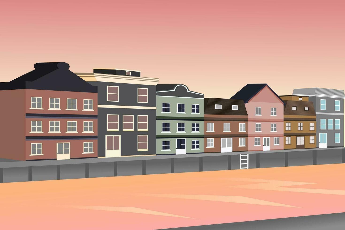 amsterdam paesaggio urbano con antico case e acqua canali a tramonto. vettore illustrazione.