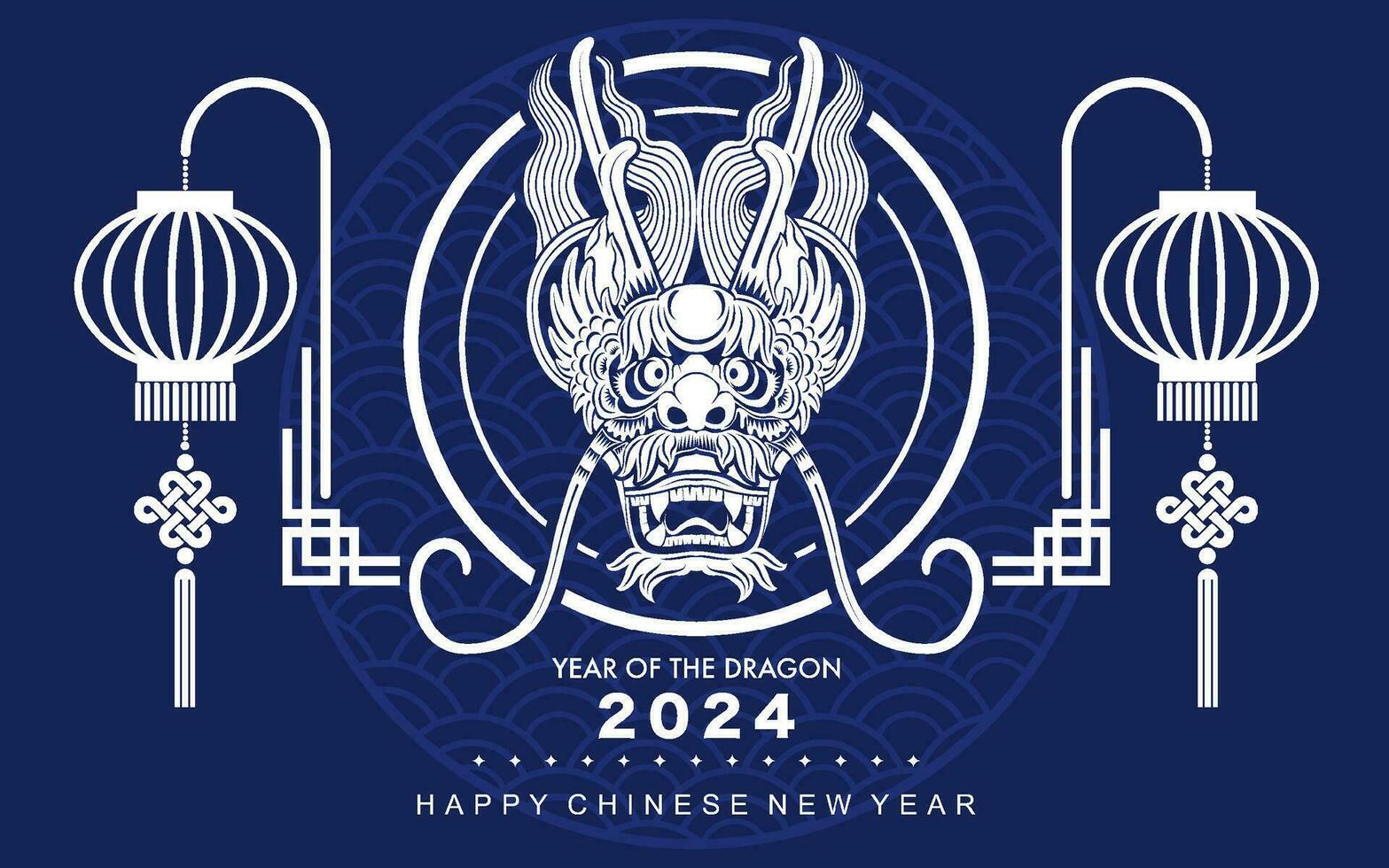 contento Cinese nuovo anno 2024 il Drago zodiaco cartello con asiatico elementi carta tagliare stile su colore sfondo. vettore