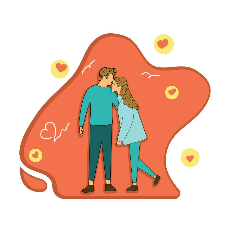 illustrazione di un' dell'uomo mano baci il suo della moglie fronte nel carta arte stile vettore