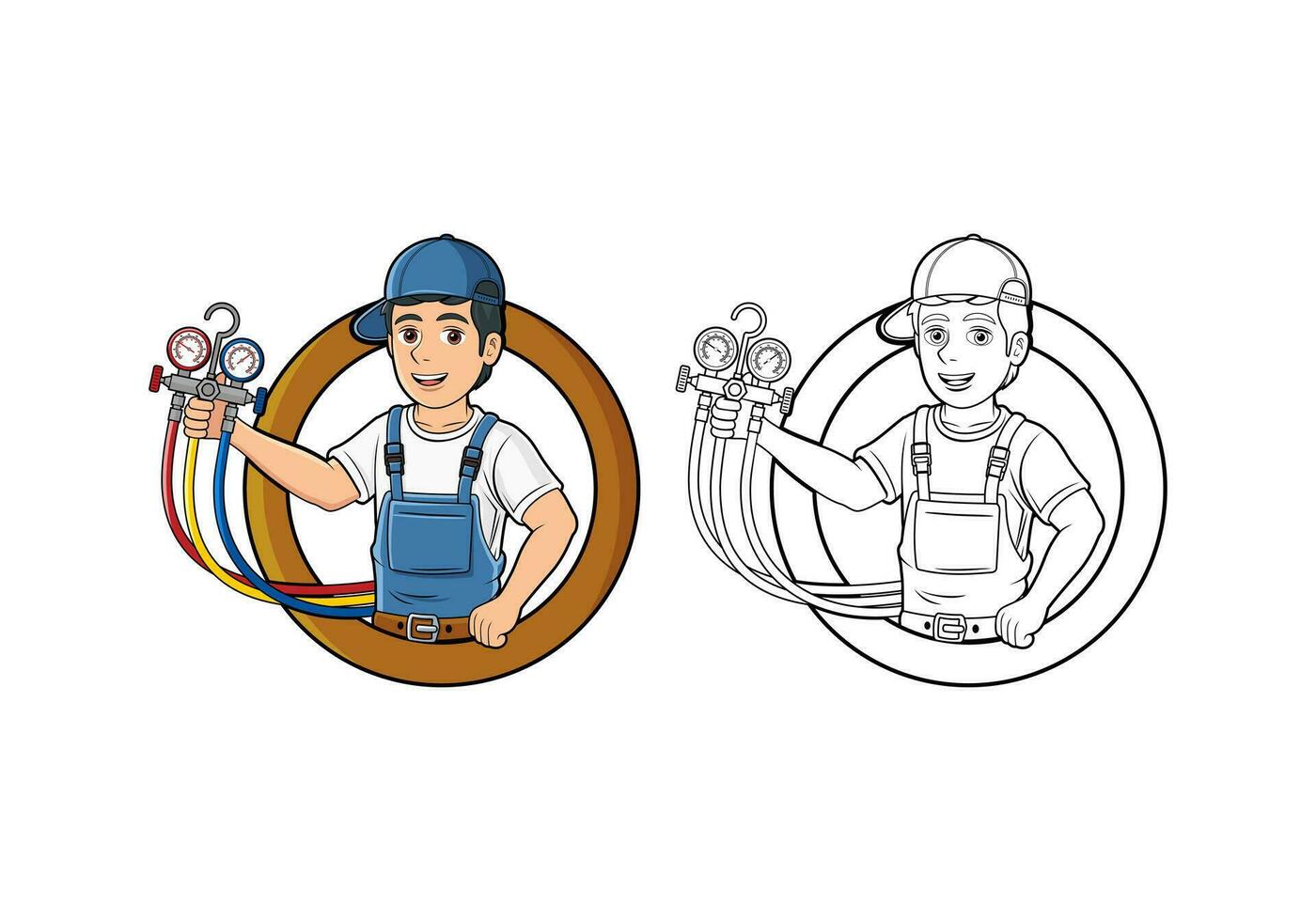 illustrazione di design del personaggio dei cartoni animati del servizio hvac vettore