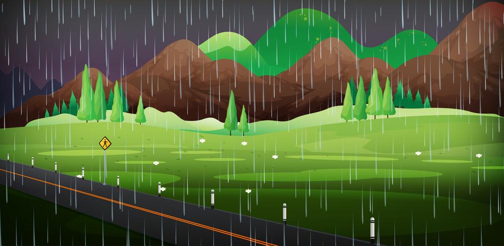 Scena di sfondo con la pioggia nel parco vettore