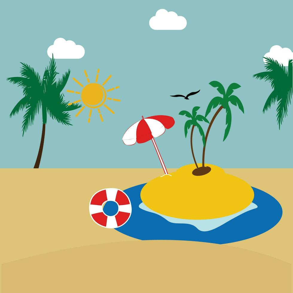 estate vacanza spiaggia vacanza tema podio con estate impostato spiaggia elementi. vettore illustrazione viaggio a tema vettore sfondo tropicale spiaggia. con palma alberi, turchese acque, e sole lettini.