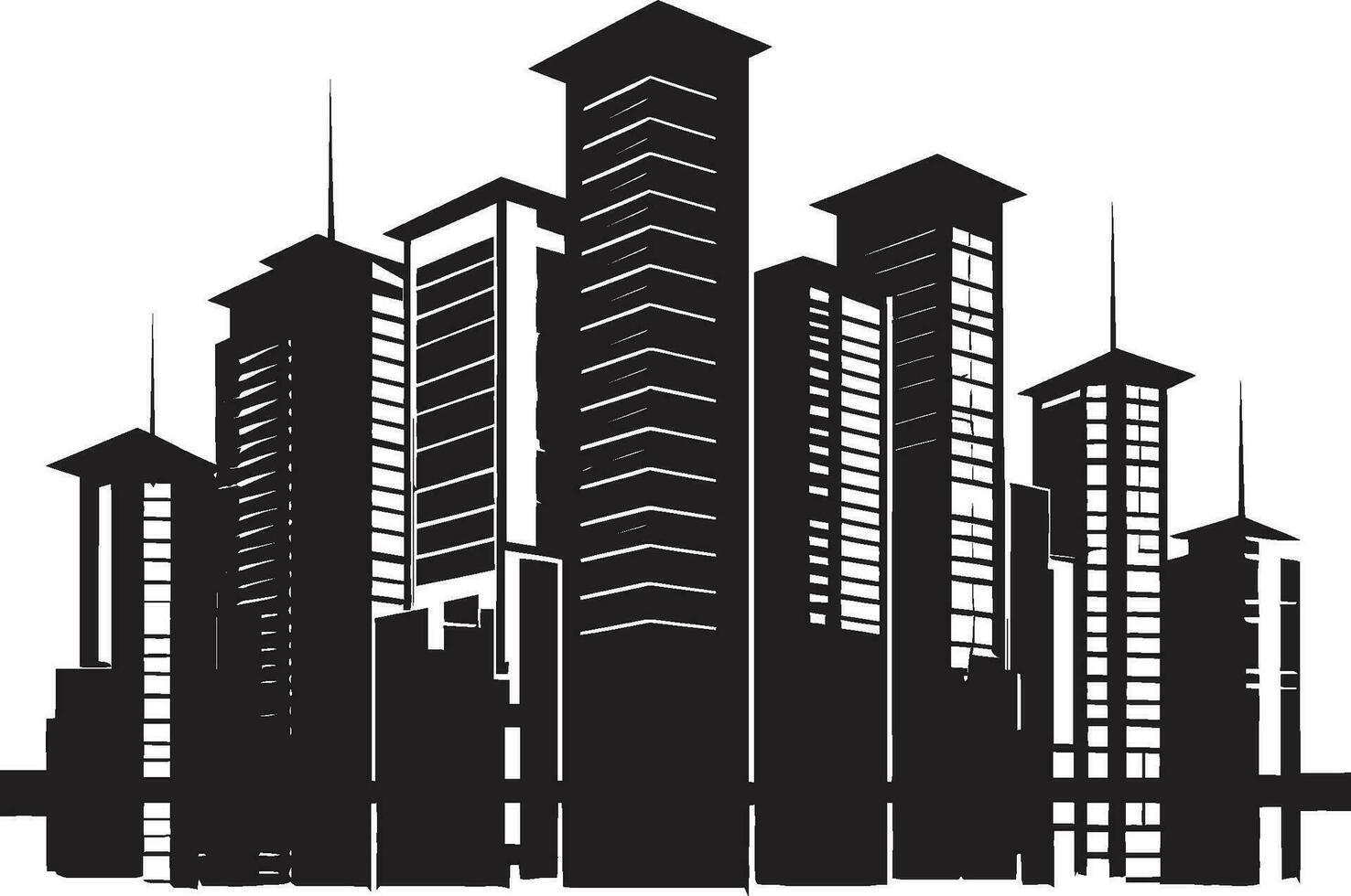 città vista altezza schizzo multipiano edificio nel vettore icona urbano multipiano silhouette paesaggio urbano vettore logo design