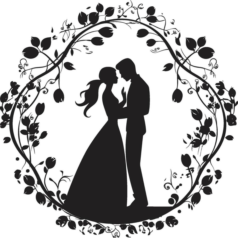 capriccioso sindacati decorativo telaio per il coppia incantevole abbraccio sposa e sposo immagine telaio vettore