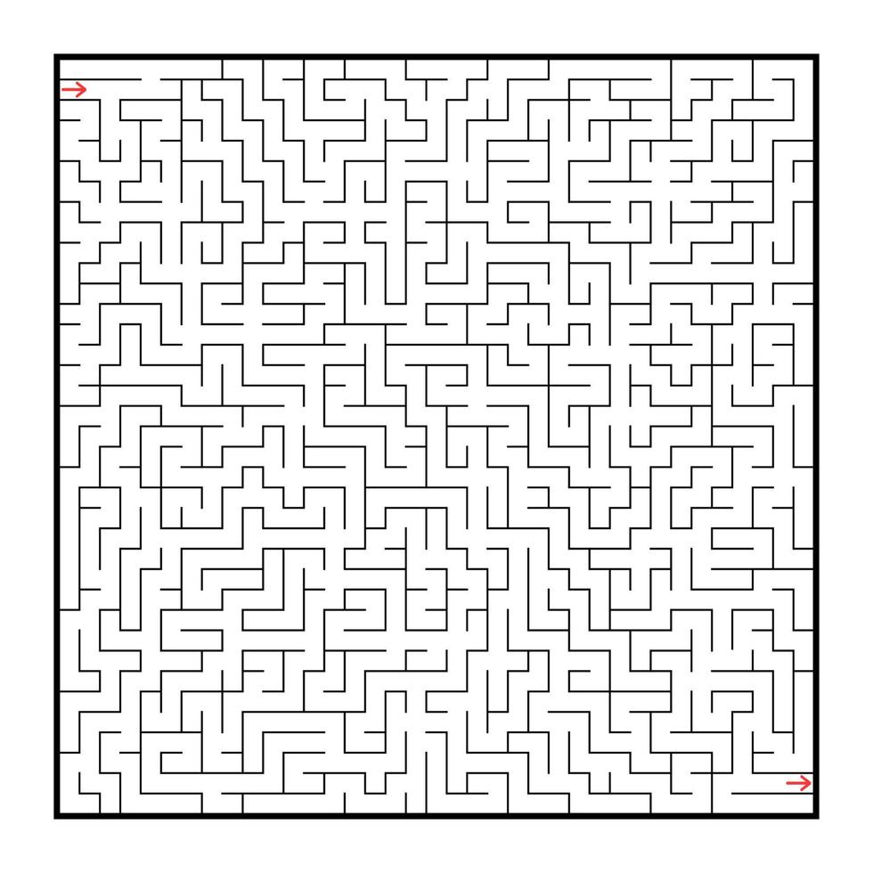 difficile grande labirinto quadrato. gioco per bambini e adulti. puzzle per bambini. enigma del labirinto. illustrazione vettoriale piatto isolato su sfondo bianco.