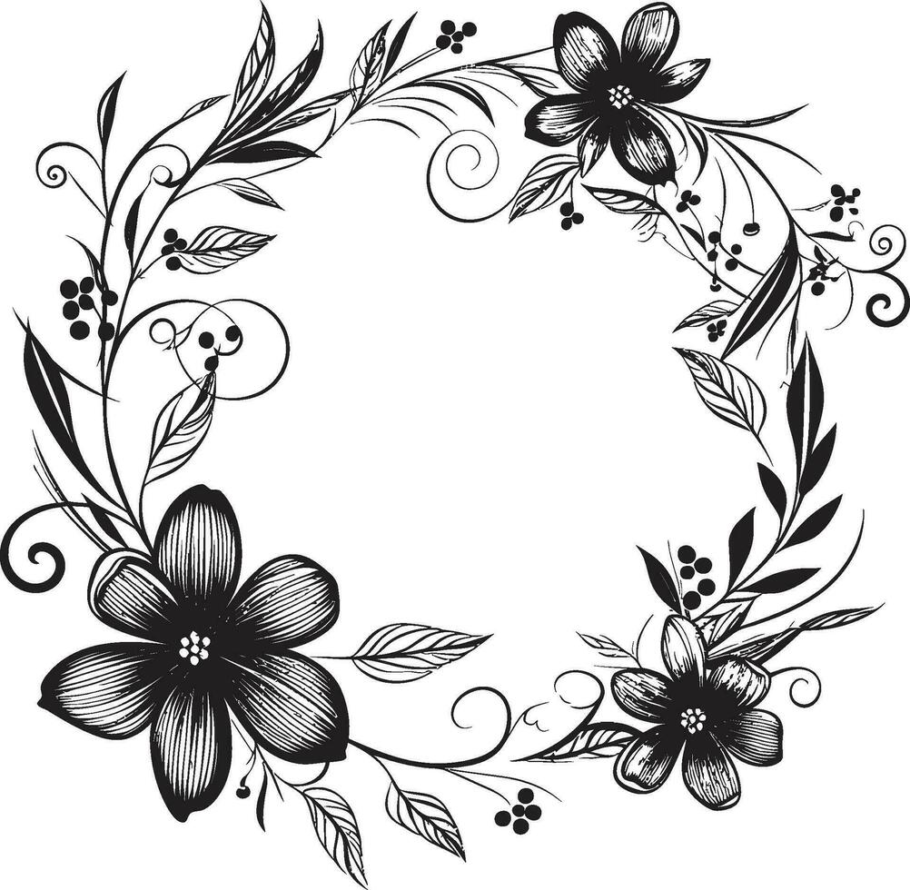 grazioso ghirlanda schizzo artistico nero logo icona elegante floreale design nozze vettore emblema