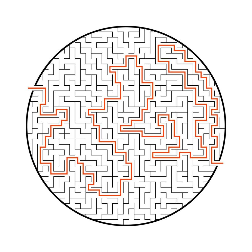 labirinto rotondo astratto. gioco per bambini. puzzle per bambini. un ingresso, un'uscita. enigma del labirinto. illustrazione vettoriale piatto isolato su sfondo bianco. con risposta.