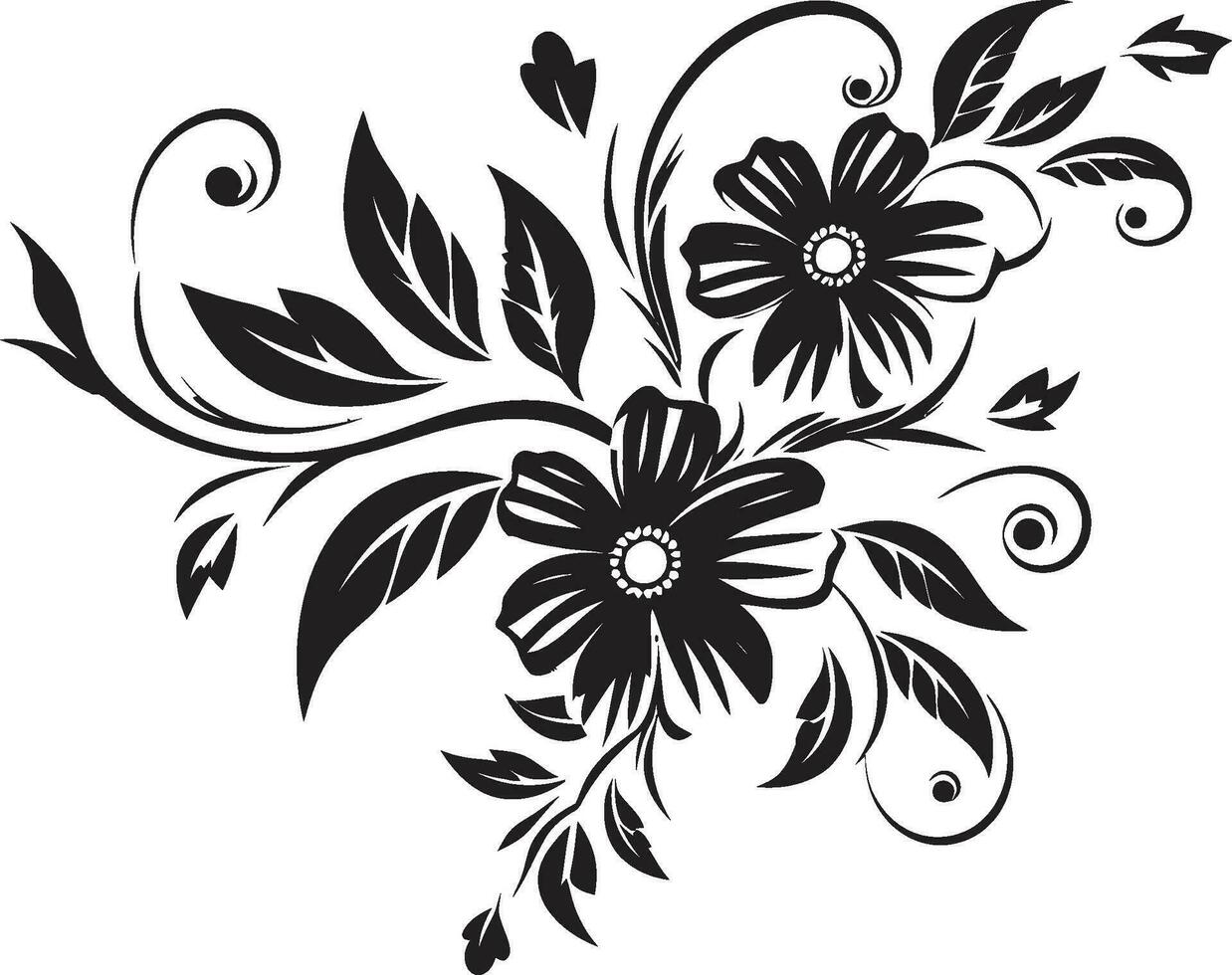 inchiostro botanico fiorire iconico nero botanico noir design mano disegnato icona vettore