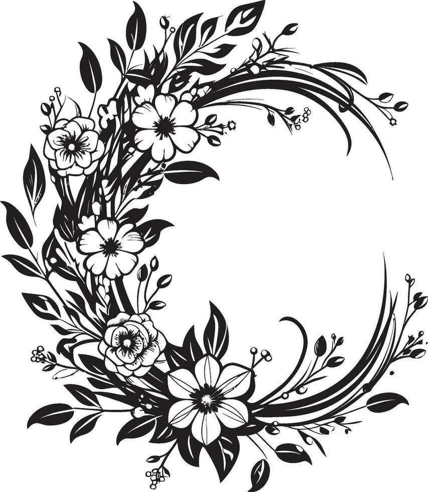 grazioso ghirlanda schizzo artistico nero logo icona elegante floreale design nozze vettore emblema