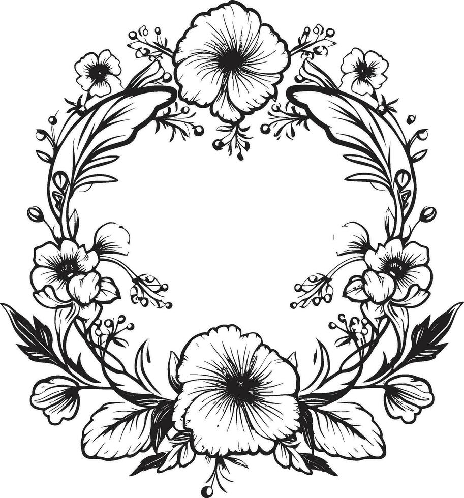 botanico petalo ghirlanda decorativo nero icona etereo fiore telaio nero vettore telaio
