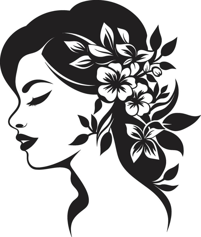 capriccioso femminile splendore vettore icona moderno fiore ritratto nero donna emblema