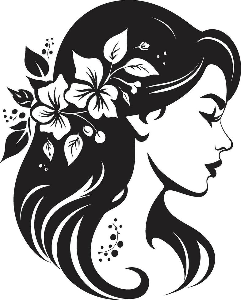 moderno fiore ritratto nero donna emblema artistico fiorire essenza elegante vettore viso