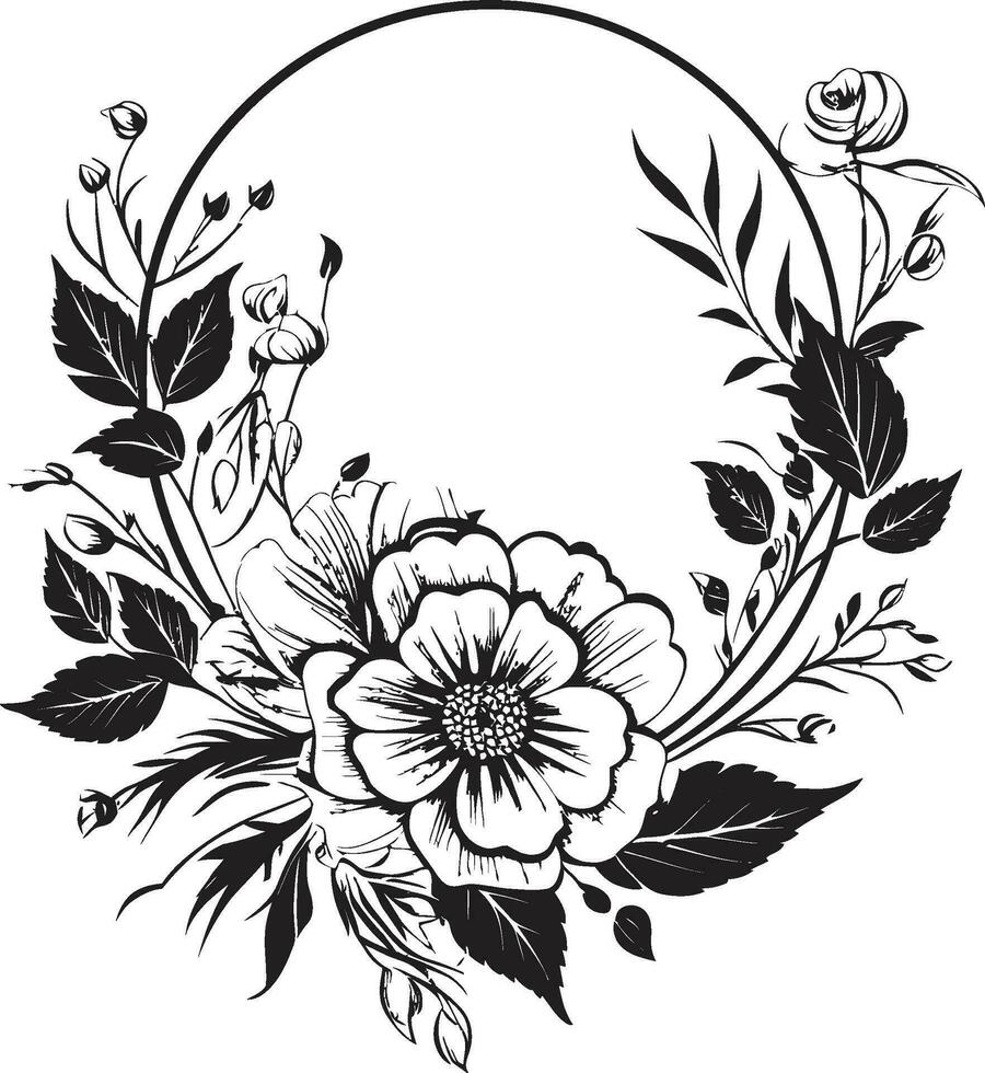 floreale opulenza nero floreale logo design fascino nel fioriture decorativo vettore telaio icona