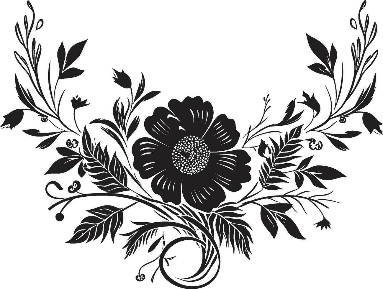 artigianale inchiostrato giardini fatto a mano logo elementi grafite fiorire sinfonia noir vettore floreale emblemi