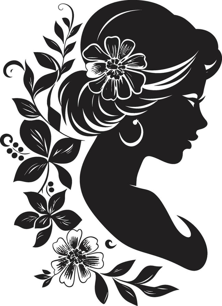 pulito floreale bellezza nero mano disegnato icona capriccioso femminile petali elegante nero emblema vettore