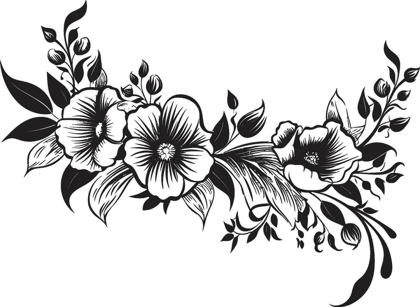 grafite petalo incisioni mano disegnato nero emblema design noir gardenia fantasticheria artistico floreale vettore icone