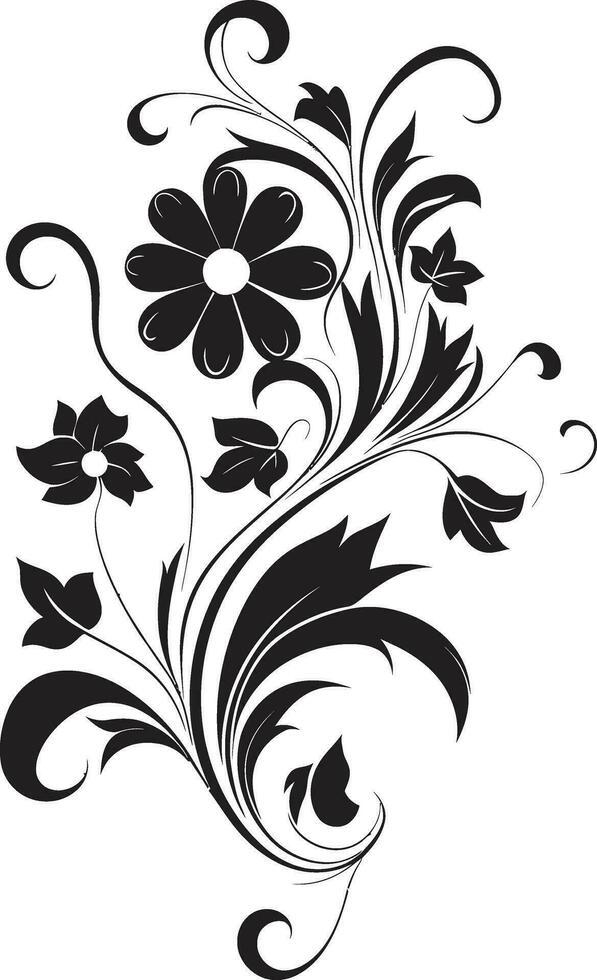artistico noir floreale dettagliare vettore emblema intricato mano reso fioriture nero icona