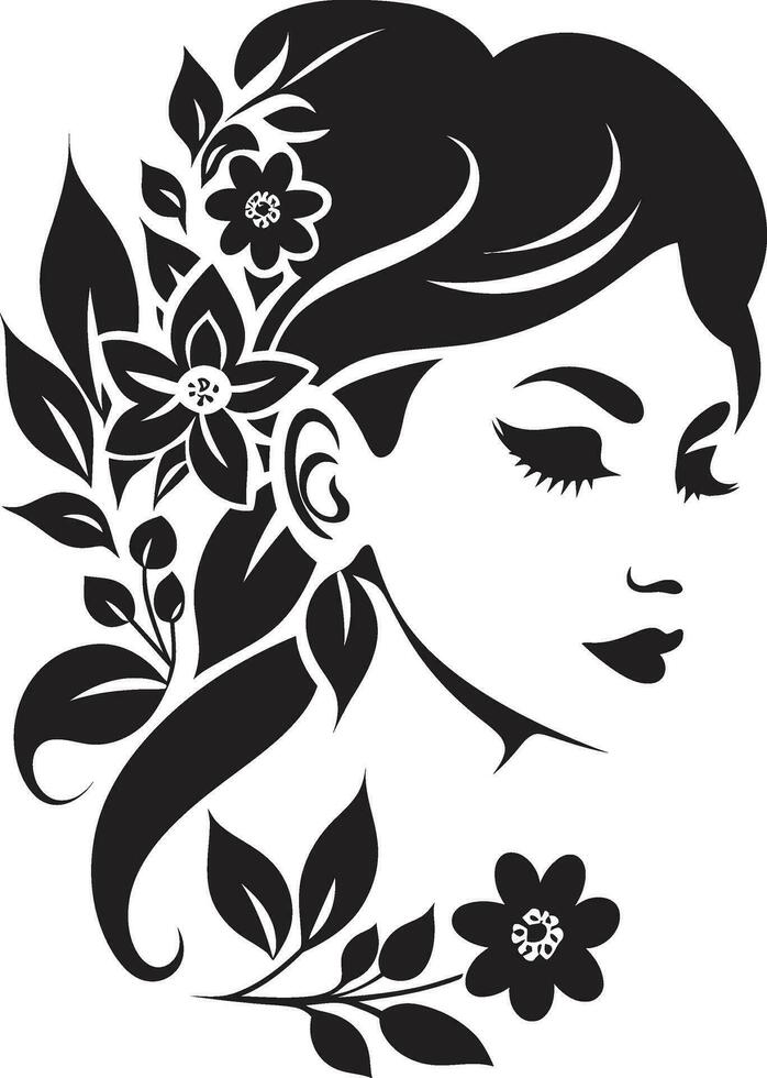 minimalista floreale splendore nero donna icona sofisticato fioritura aura fatto a mano emblema vettore
