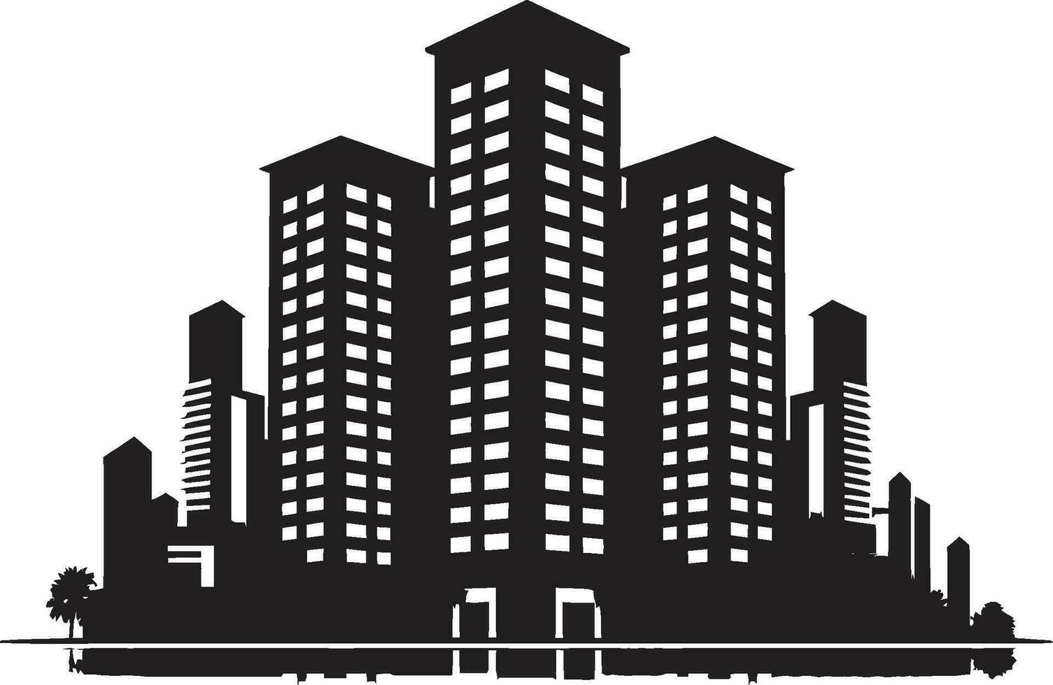urbano skylinescape multifloreale edificio nel vettore logo cityline vista multipiano paesaggio urbano emblema nel vettore