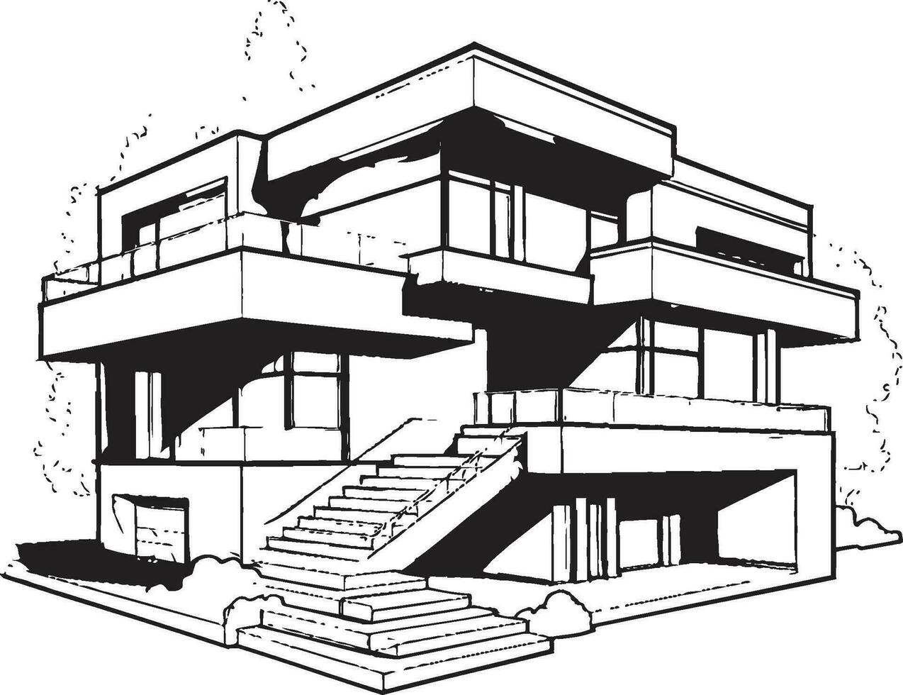 simmetrico dimora schizzo duplex Casa design vettore emblema Doppio residenza planimetria schizzo idea per duplex vettore logo