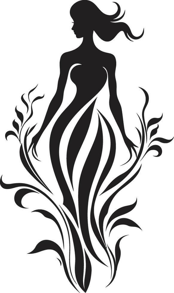 elegante botanico insieme vettore donna icona nel pieno fioritura grazioso pieno corpo florals nero emblema design con donna