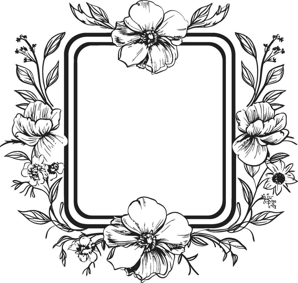delicato petali decorativo telaio logo senza tempo fioritura nero floreale icona design vettore